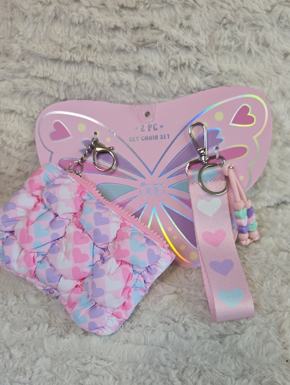 Pink Heart Kids Keychain and Coin Pouch Set